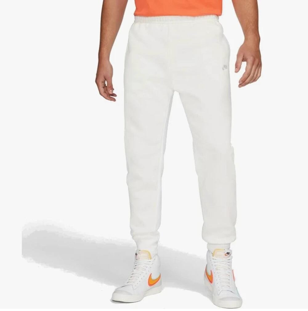 Nike Sportswear Club Medium Fleece Joggers White Soft Sweatpants Logo Pants FLAW
